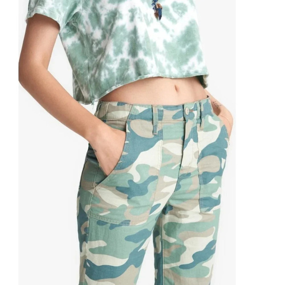 Mother Blue Green Camo The Shaker Chop Crop Pants Size 23 Raw-Edge Hem M… - Picture 5 of 10